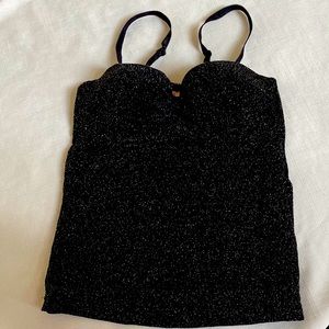 Daily Farm Glitter camisole top built-in Bra black Removable straps Stretchy XS